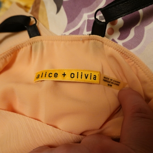 ALICE+OLIVIA Kirby Peach Silk Chiffon Slip Dress with Leather Detail, Medium - Picture 8 of 8